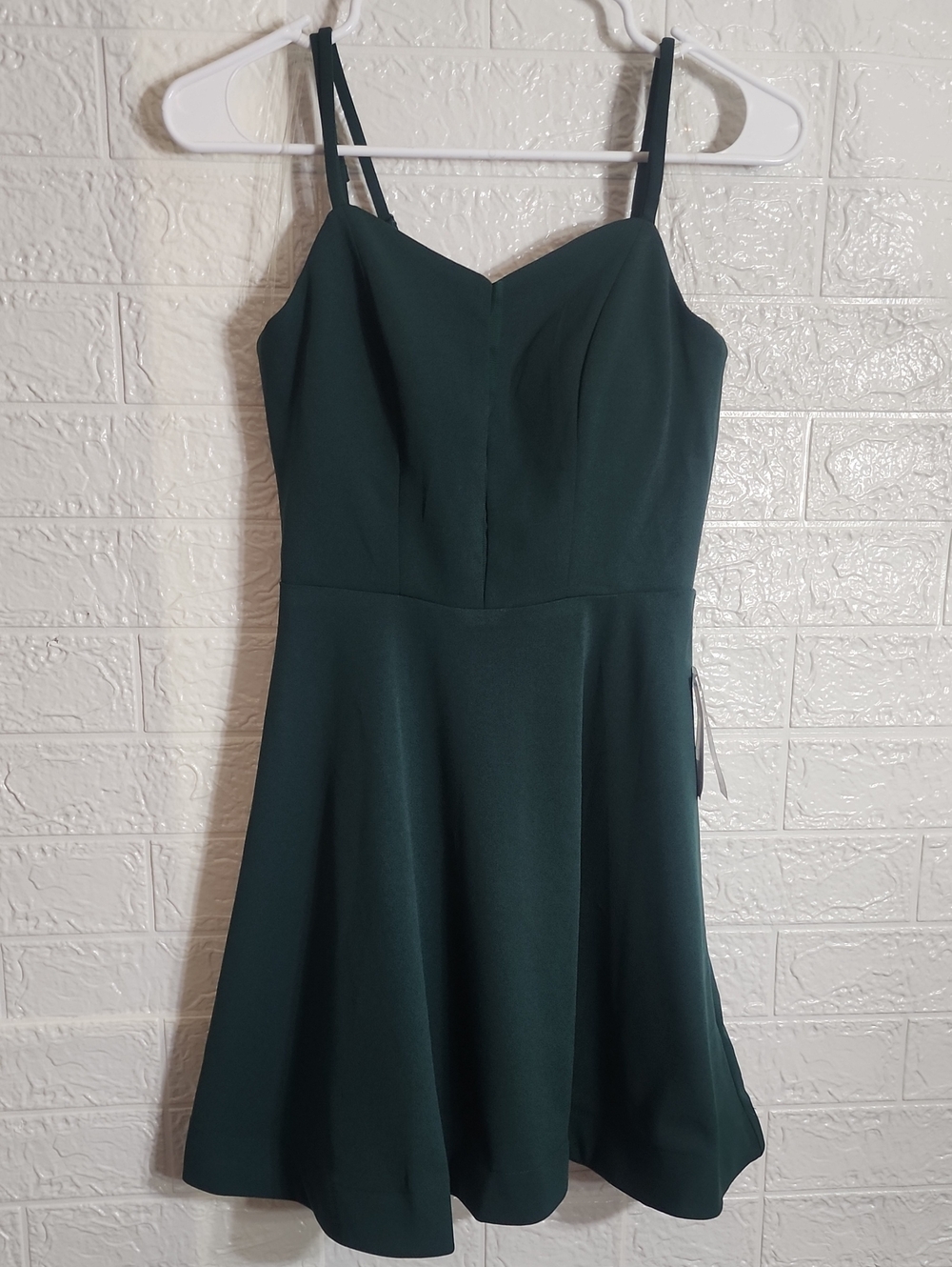 Teeze Me Dark Green Spaghetti-Strap Flared Mini Dress